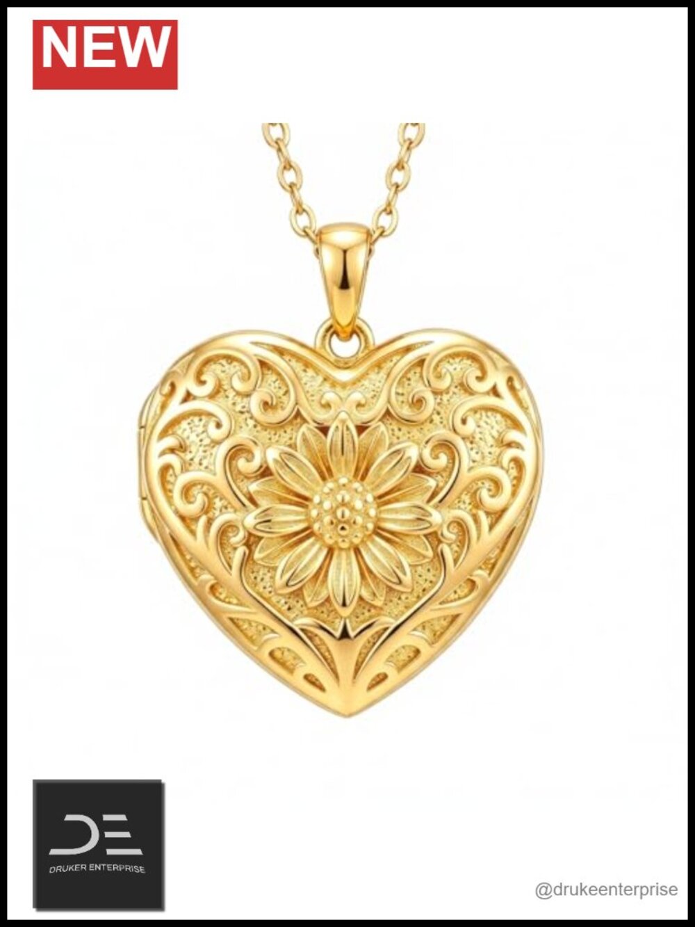 Gold Plated Sunflower Heart Locket Necklace Holds Pictures